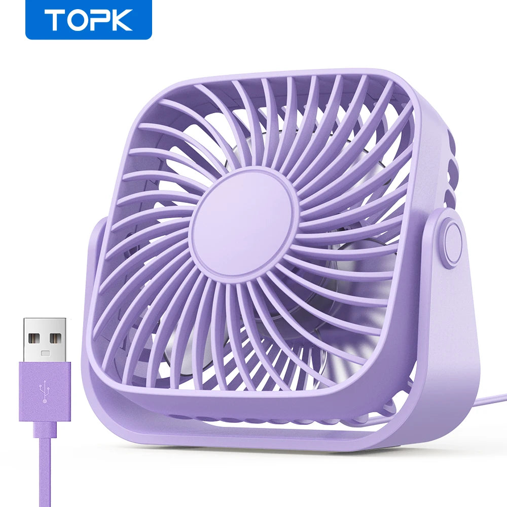 🌬️🏕️ TOPK 4-Inch USB Mini Portable Fan – 3 Speeds 360° Adjustable