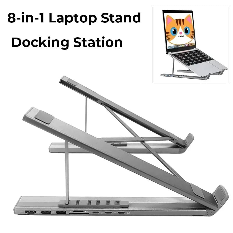 💻🔗 8-in-1 Aluminum Laptop Stand Docking Station – Type-C 4K Hub