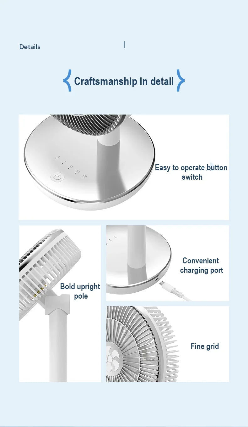 🌬️🔋 7200mAh Rechargeable Desktop Fan – High Wind Portable Table Fan
