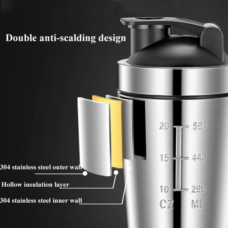 🥤🛡️ Stainless Steel Protein Shaker Cup – Portable Fitness Sports Mug