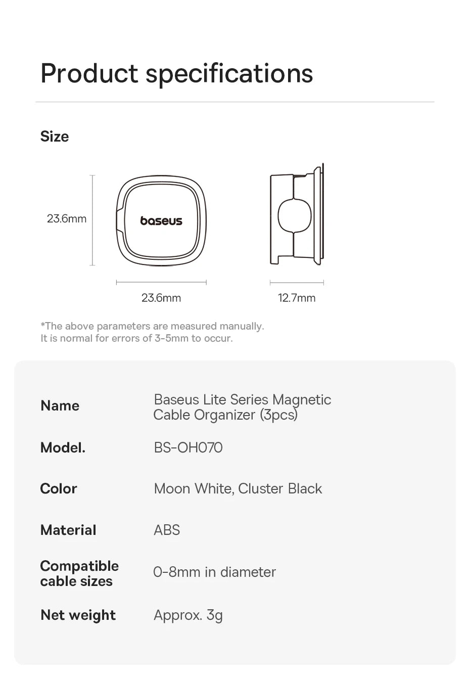 🧲🔌 Baseus Magnetic Cable Organizer Holder – Adjustable Under Desk Clip