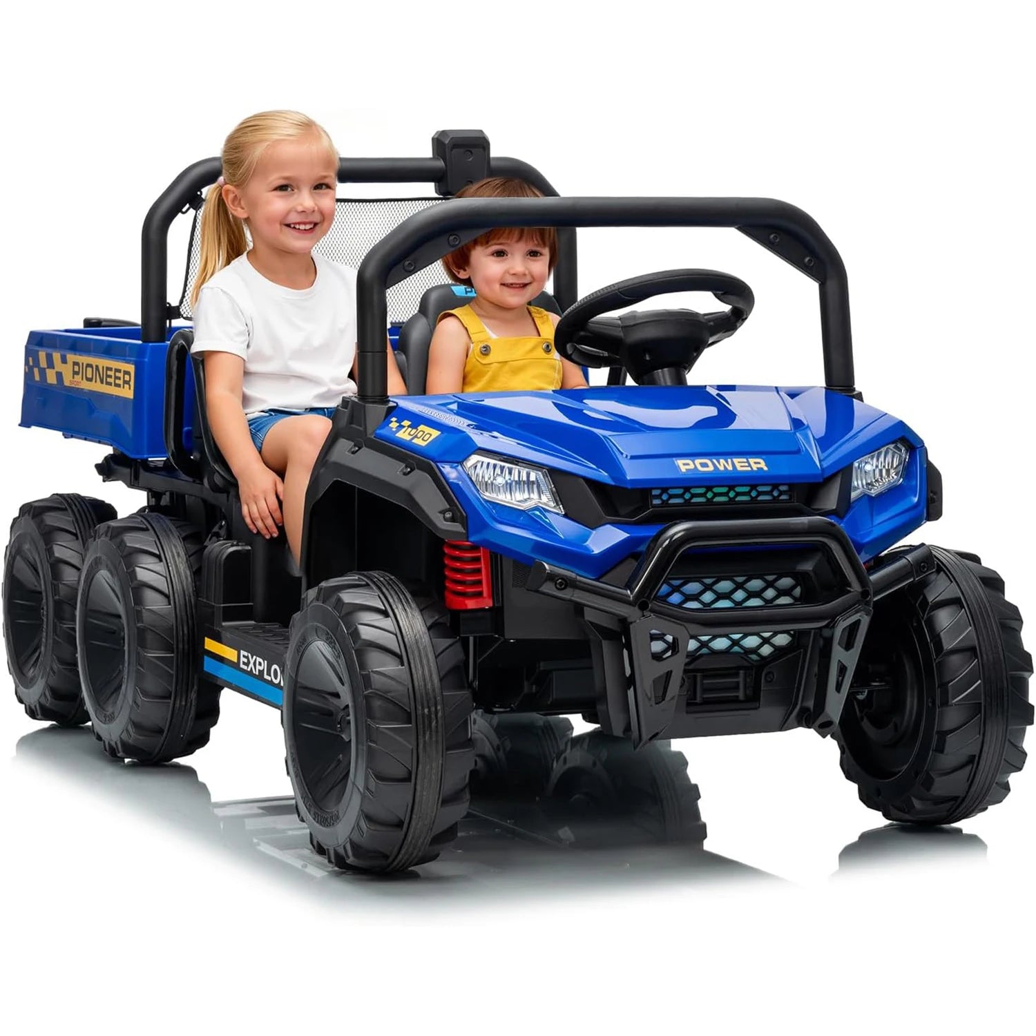 🚜⚡ 24V 2-Seater Kids Ride On Dump Truck 4WD Electric Car with Remote Control, Dump Bed, 3 Speed Modes, Music & LED Lights