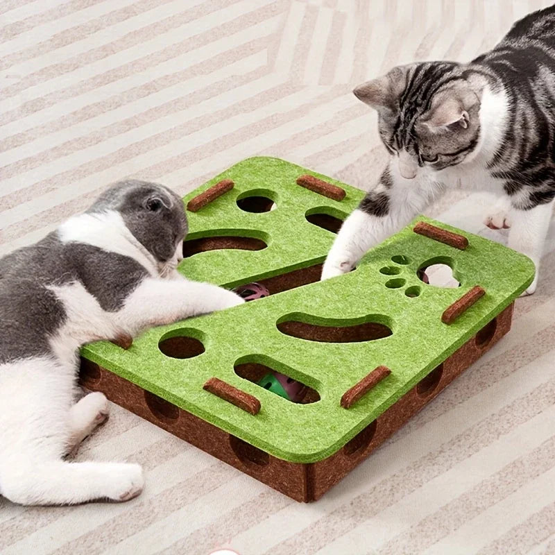🧩🐾 Interactive Cat Puzzle Felt Toy Box – Maze Tunnel with Bell Ball