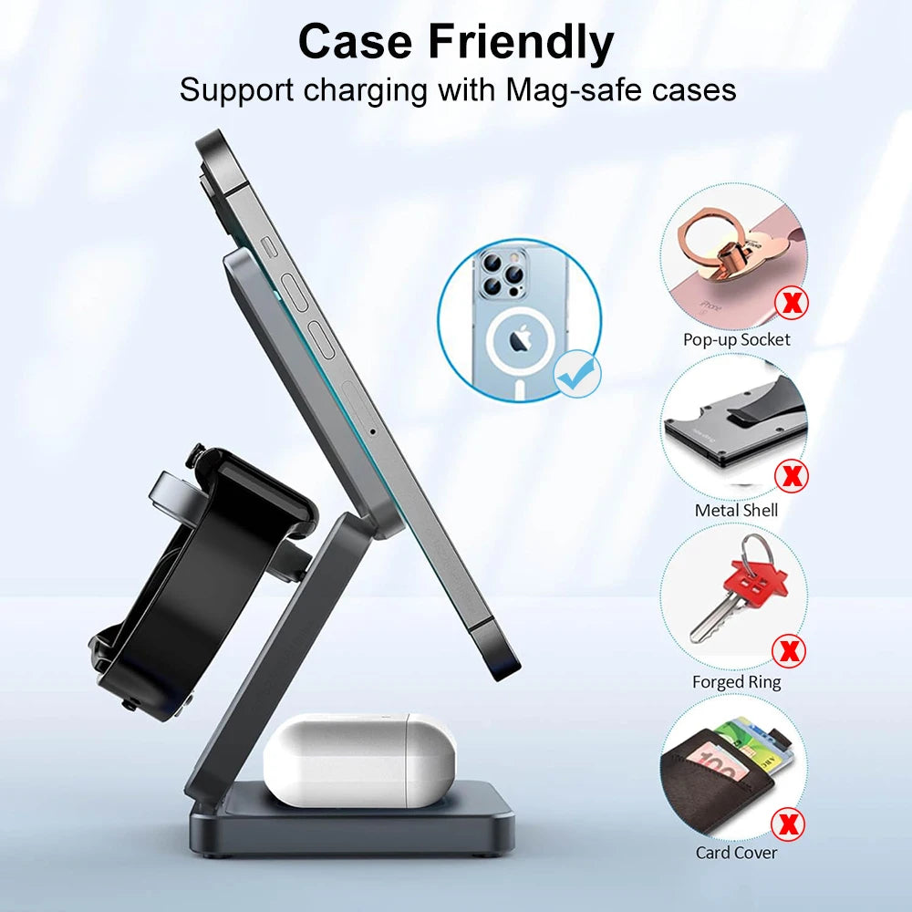 3-in-1 Foldable Magnetic Wireless Charging Station for iPhone & Apple Watch