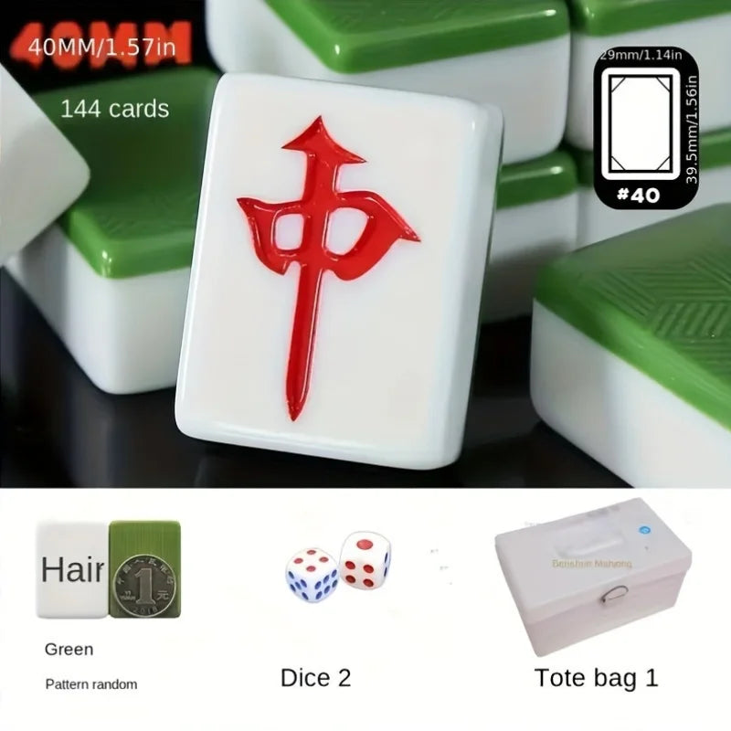 Hand‑Spoked Mahjong Set (Large 1.57" | 40mm) 🎴 | Premium High‑Resin 144‑Tile Mahjong Set + Travel Suitcase 🎒 | Dual‑Color Tile Options