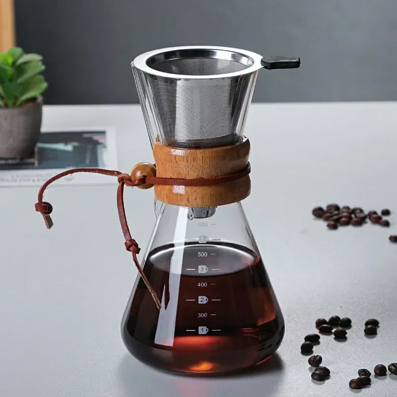 ☕✨ Hand Glass Pour Over Coffee Kettle | Stainless Steel Filter Drip Brewer 🫖 | Barista Hot Brewing Coffee Pot Dripper Maker