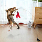 🐱🎀 Funny Fluffy Feather Cat Teaser Wand with Bell & Suction Cup