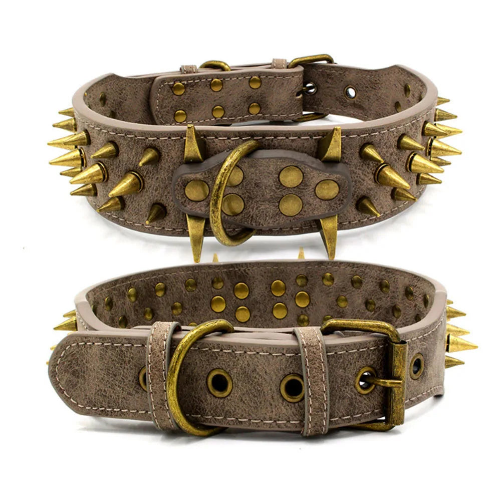 🐕🛡️ Heavy Duty Wide Dog Collar – Comfortable Spiked Leather Collar for Extra Large Dogs & Shepherds