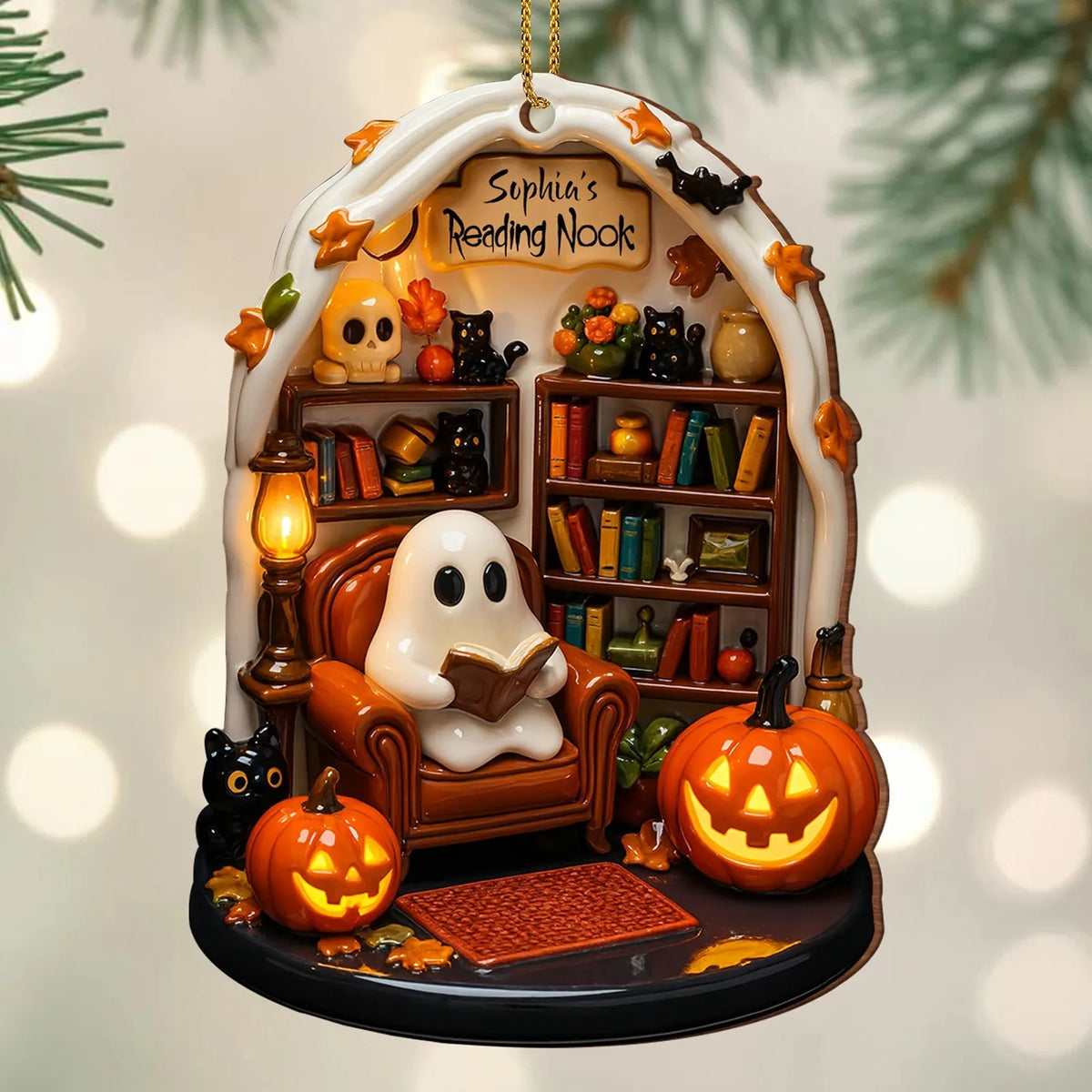 Halloween Ghost Reading Ornament – Spooky Home Décor