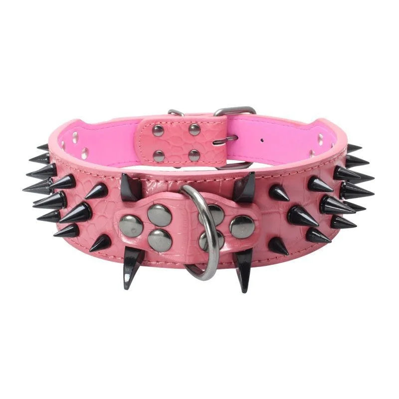 Spiked Dog Collar 🦴 Anti-Bite PU Leather Rivet Collar for Large Dogs