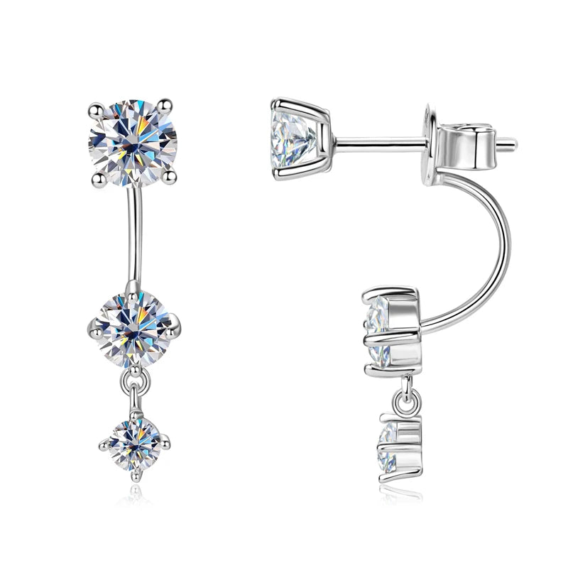 ✨💎Front & Back Double-Sided Moissanite Stud Earrings 🤍 | 2-in-1 925 Sterling Silver Earrings for Women 💖 | Elegant Everyday Jewelry