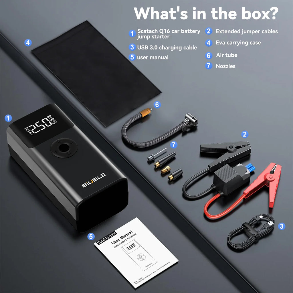 🚗⚡ Car Jump Starter with Air Compressor – 6000A Powerful Booster, 21800mAh Portable Battery Charger with LCD Screen