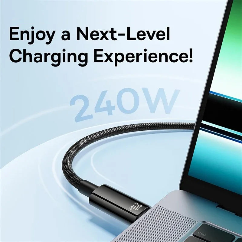 BASEUS 240W USB‑C Fast Charging Cable | 5A Braided Type‑C Charger for iPhone 17/16/15 Series, MacBook, Samsung, Xiaomi | CE/FCC/RoHS Certified