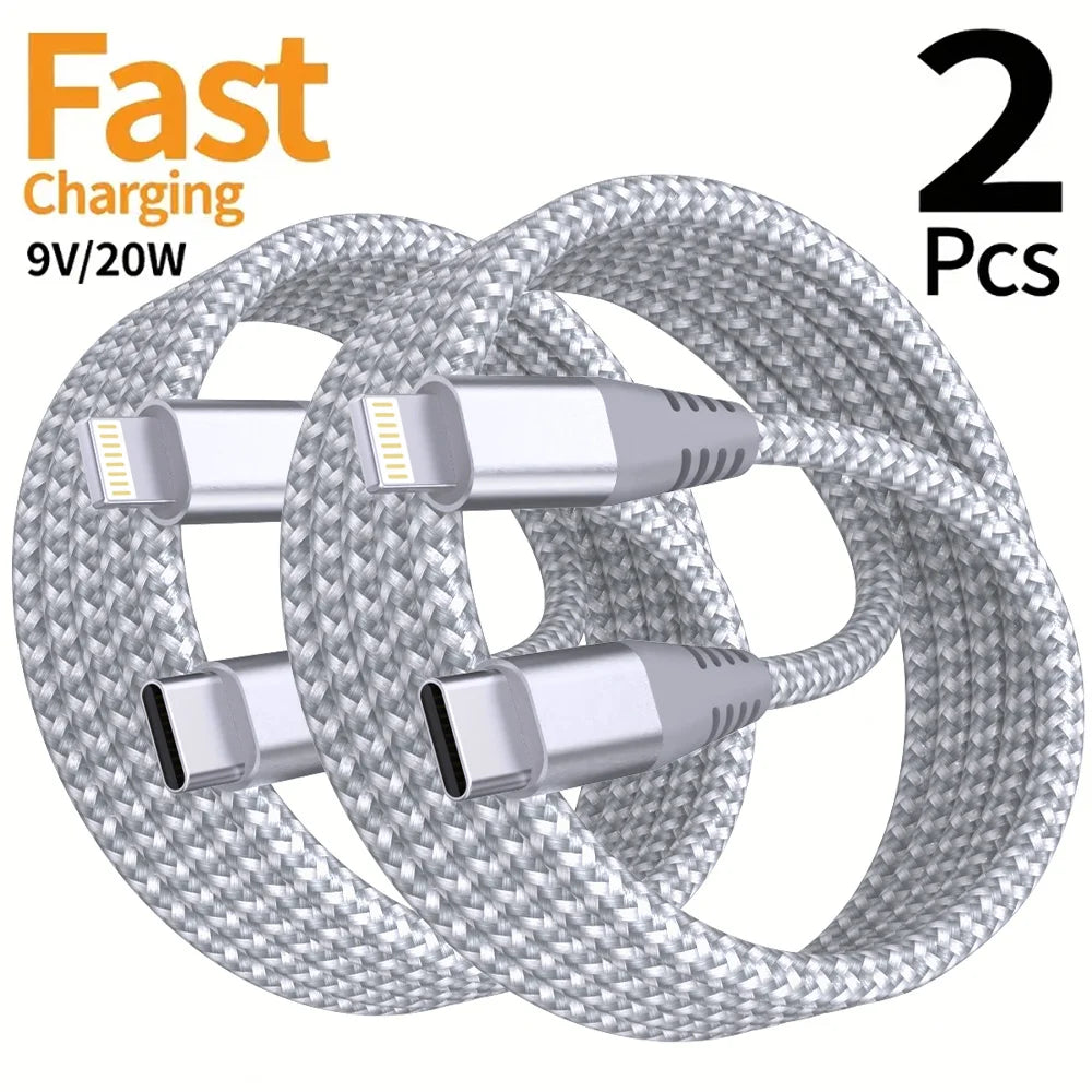 MFi Certified USB-C to Lightning Fast Charging Cable 20W – Nylon Braided (1PC / 2PCS)
