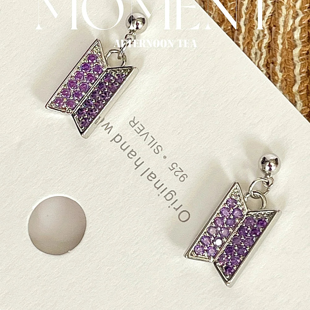 💜✨ Fashion Purple Crystal Earrings 🎧 | Zircon Alloy Pendant Earrings for Women & Girls 💎 | POP Music Lover Gift 🎤