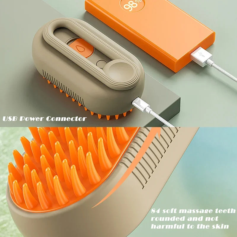 ✨ 3‑in‑1 Pet Electric Steam Brush | Cat & Dog Cleaning Spray Massage Grooming Comb | Retractable Handle | USB Rechargeable Hair Removal Beauty Brush