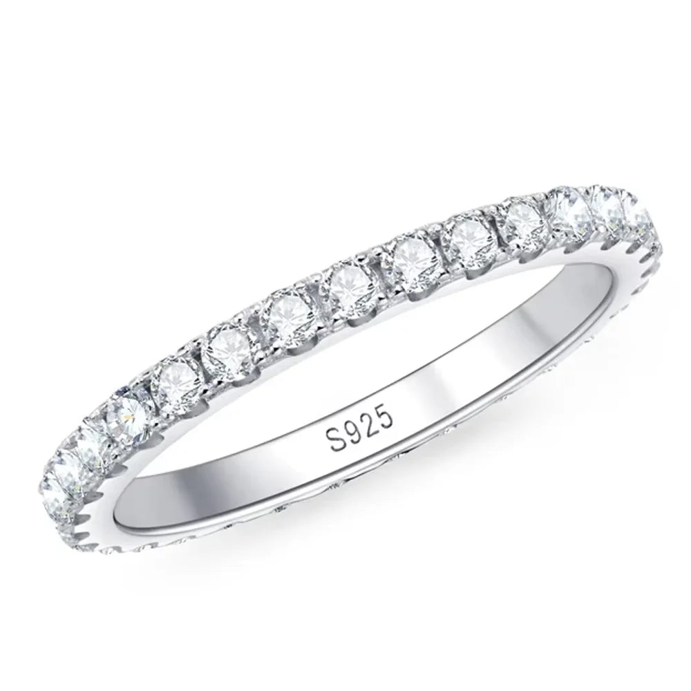 💎✨ KNOBSPIN D Color Moissanite Eternity Ring 🤍 | Solid 18K White Gold over 925 Sterling Silver Wedding & Engagement Band for Women 💍