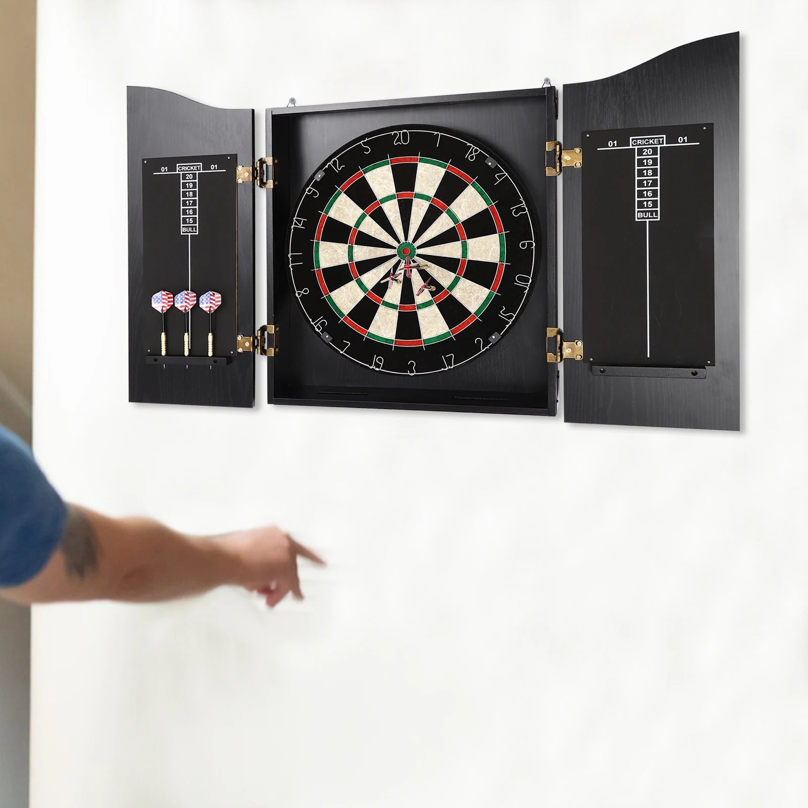 Wall‑Mounted Dartboard Cabinet Set 🎯 Classic MDF & Sisal Dart Board for Adults | Includes Cabinet, 6 Darts & Accessories | Home & Game Room Decor