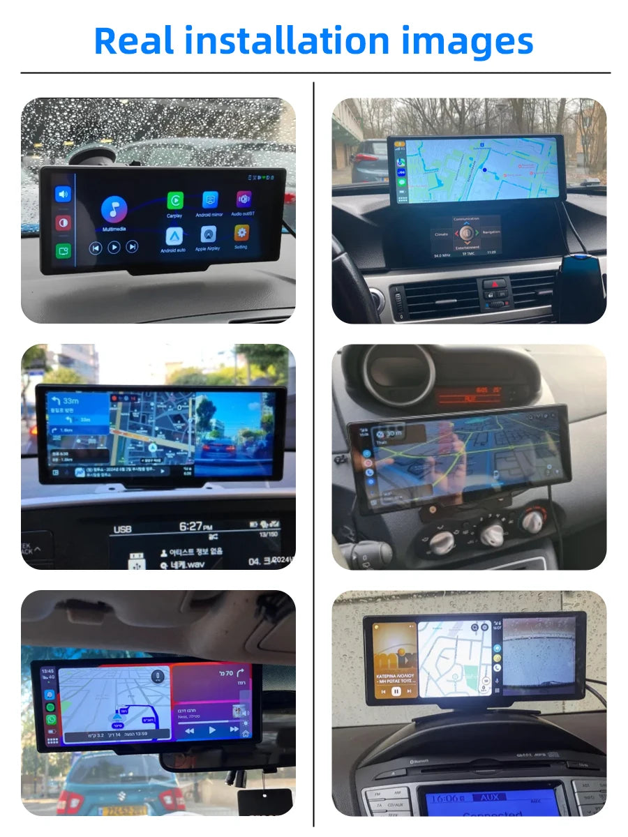 10.26" 4K Dash Cam Mirror with Wireless CarPlay & Android Auto, GPS, Rear Camera, 1600x600 IPS Touchscreen, Voice Control, Parking Monitor