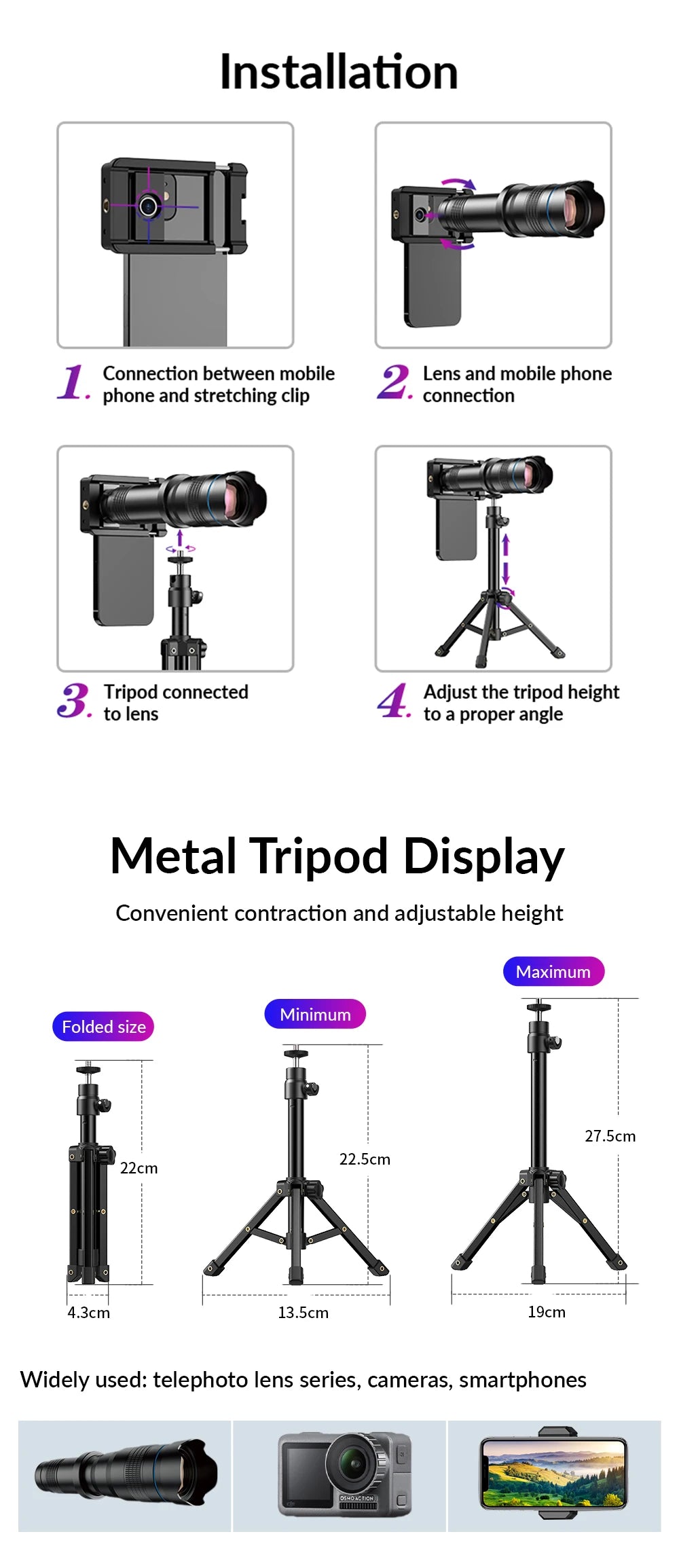 🔭📱 APEXEL 36X Metal Telephoto Zoom Lens with Tripod