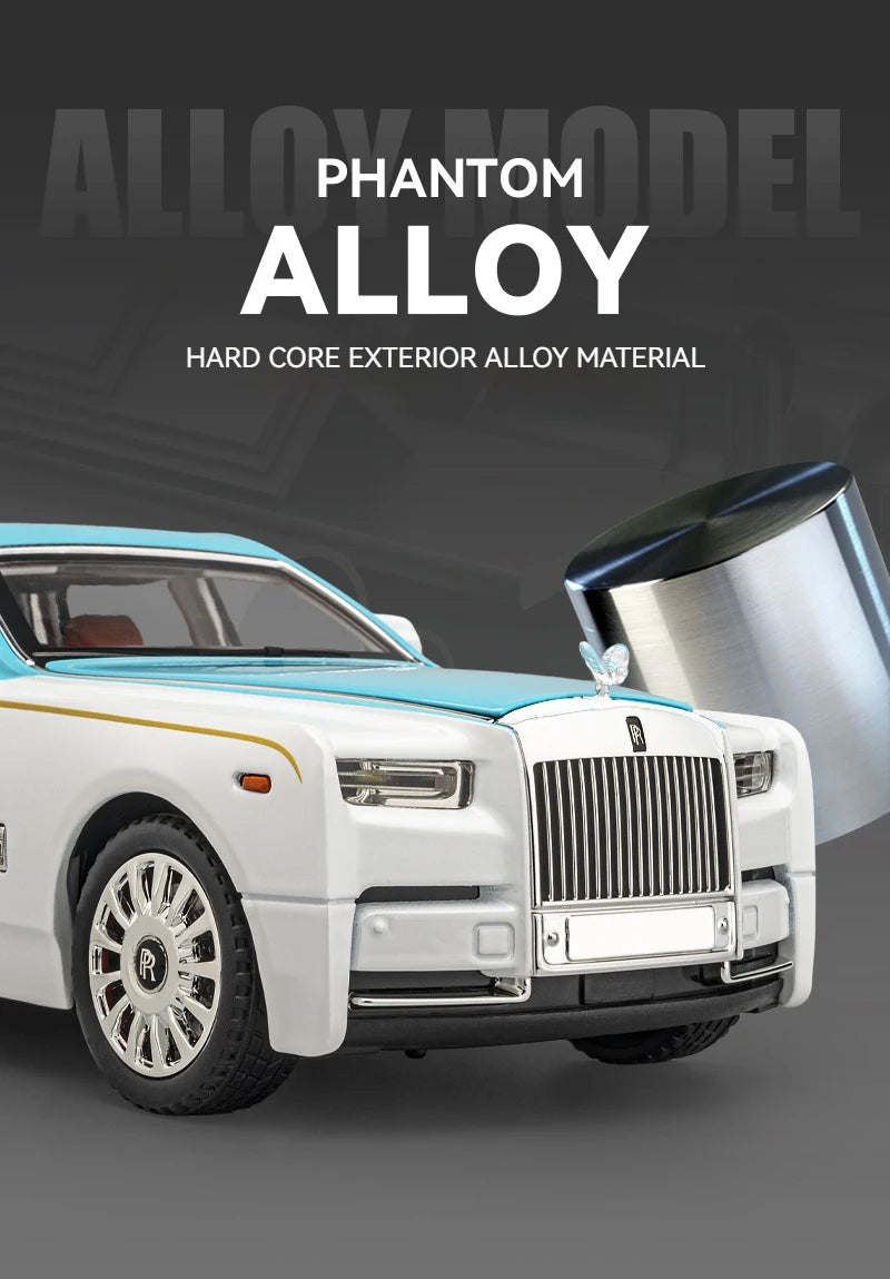 1:18 Rolls-Royce Phantom Model Car, Zinc Alloy Pull Back Toy Diecast Car with Sound and Light, Realistic Modeling Model Toy
