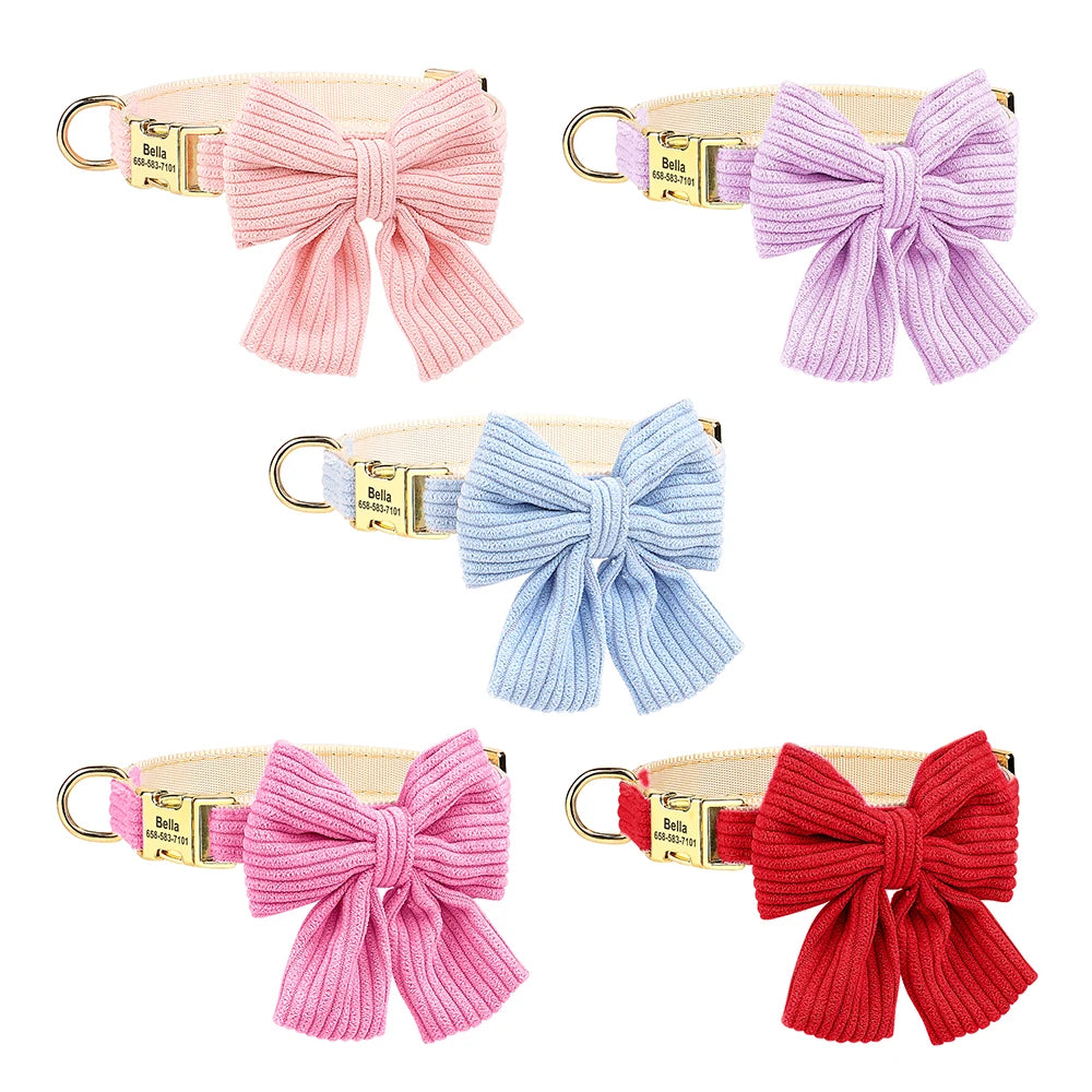 🎀🐾 Personalized Dog Collar with Bowtie – Custom Engraved ID