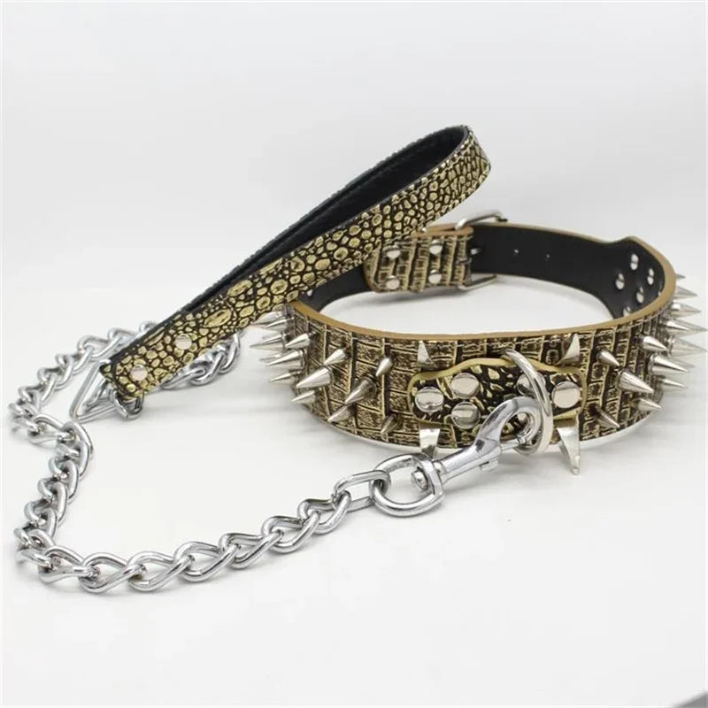 Spiked Dog Collar 🦴 Anti-Bite PU Leather Rivet Collar for Large Dogs