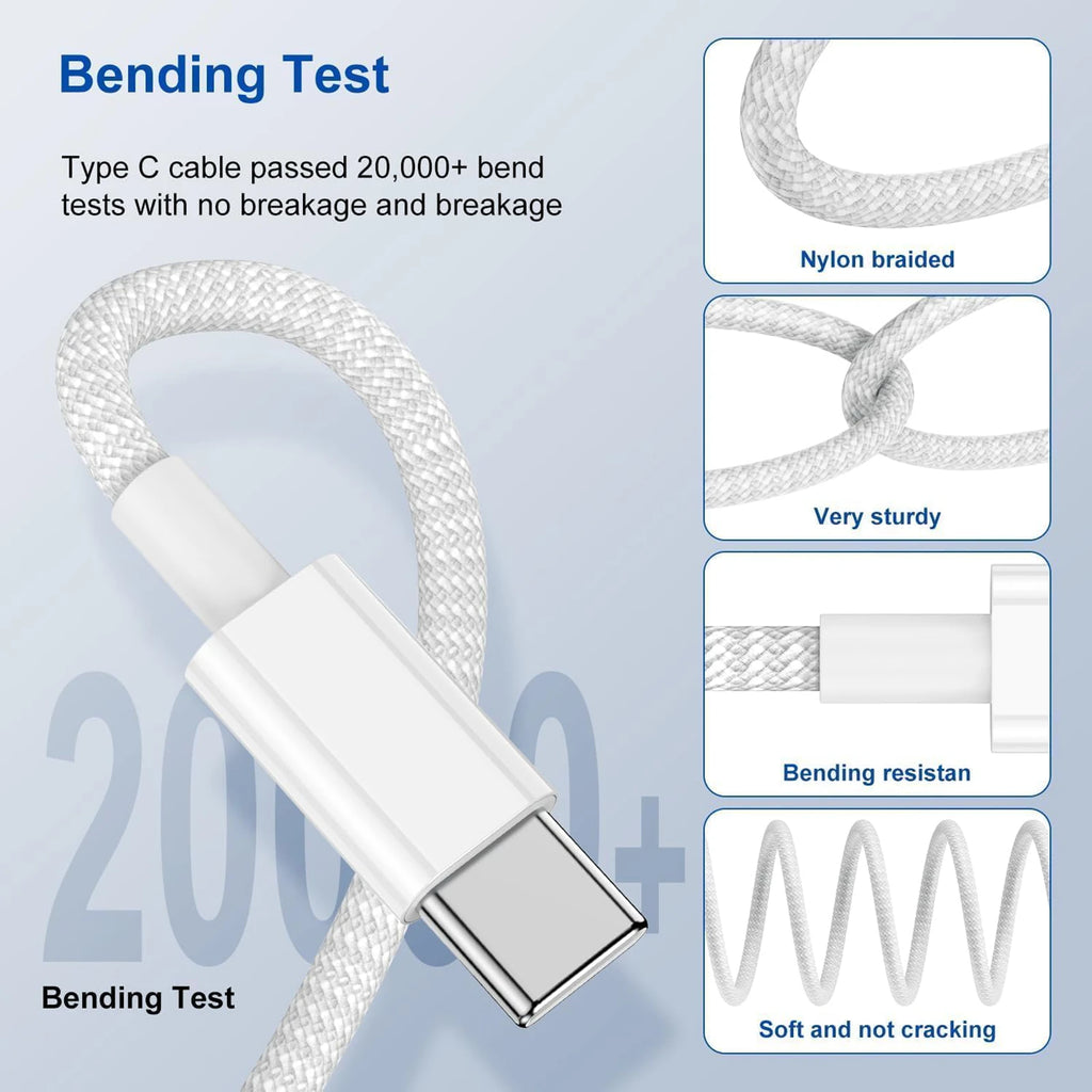 40W PD Fast Charger USB-C to C Cable – For iPhone & Samsung