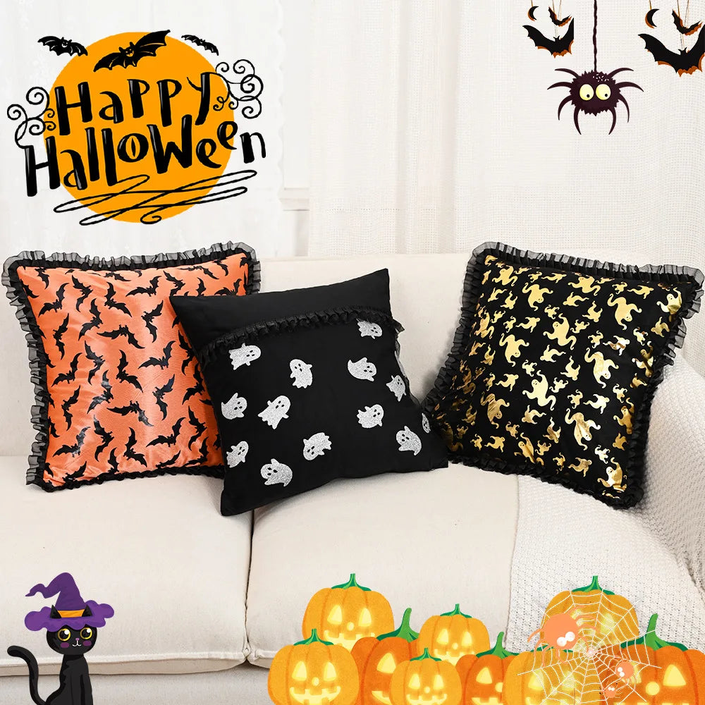 Halloween Cushion Cover – Bat & Ghost Gothic Décor