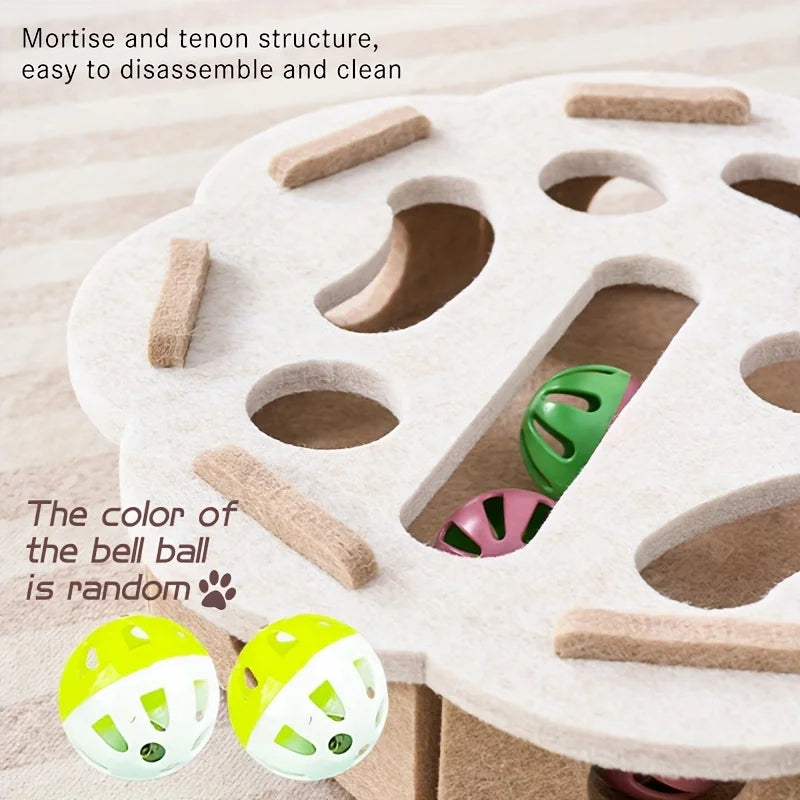 🧩🐾 Interactive Cat Puzzle Felt Toy Box – Maze Tunnel with Bell Ball