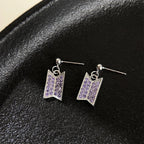 💜✨ Fashion Purple Crystal Earrings 🎧 | Zircon Alloy Pendant Earrings for Women & Girls 💎 | POP Music Lover Gift 🎤