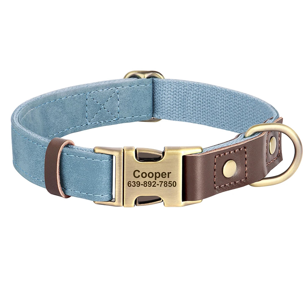 🐾 Customized Dog Collar | Durable PU Leather + Nylon | Engraved Pet ID Necklace 🐶 | Adjustable Metal Buckle for Small, Medium & Large Dogs (Pug, Pitbull, Chihuahua, Terrier) ✨