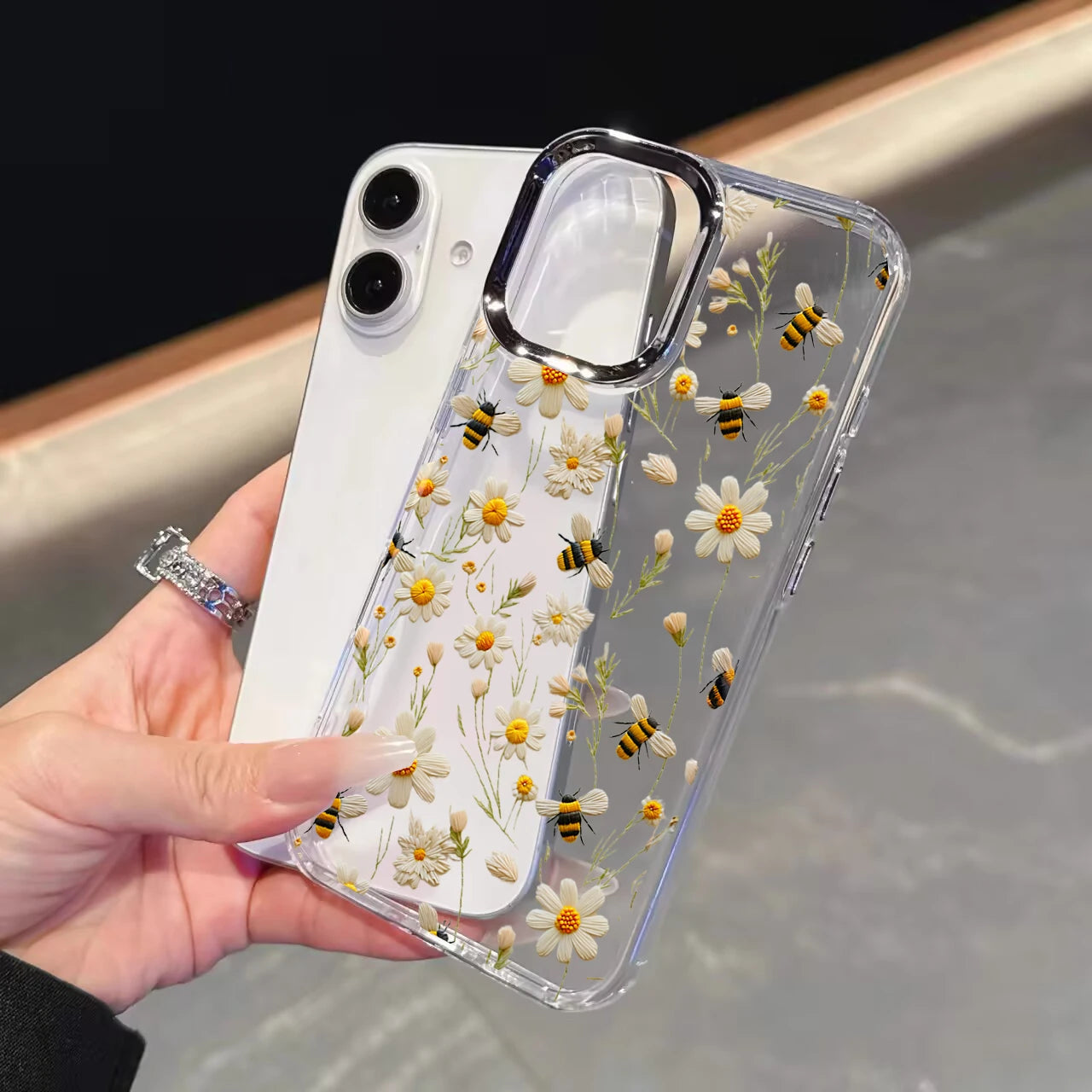 Daisy Floral Clear Phone Case with Metal Lens Frame for Google Pixel