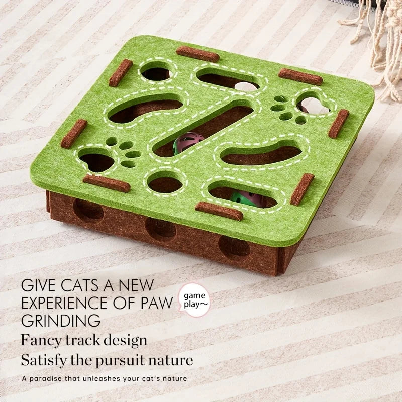 🧩🐾 Interactive Cat Puzzle Felt Toy Box – Maze Tunnel with Bell Ball