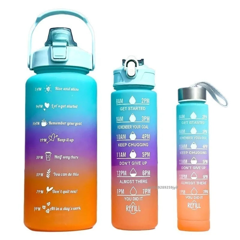 3PCS Gradient Sports Water Bottle Set (300ML / 900ML / 2L) – Leakproof Straw Fitness Bottle 💧✨