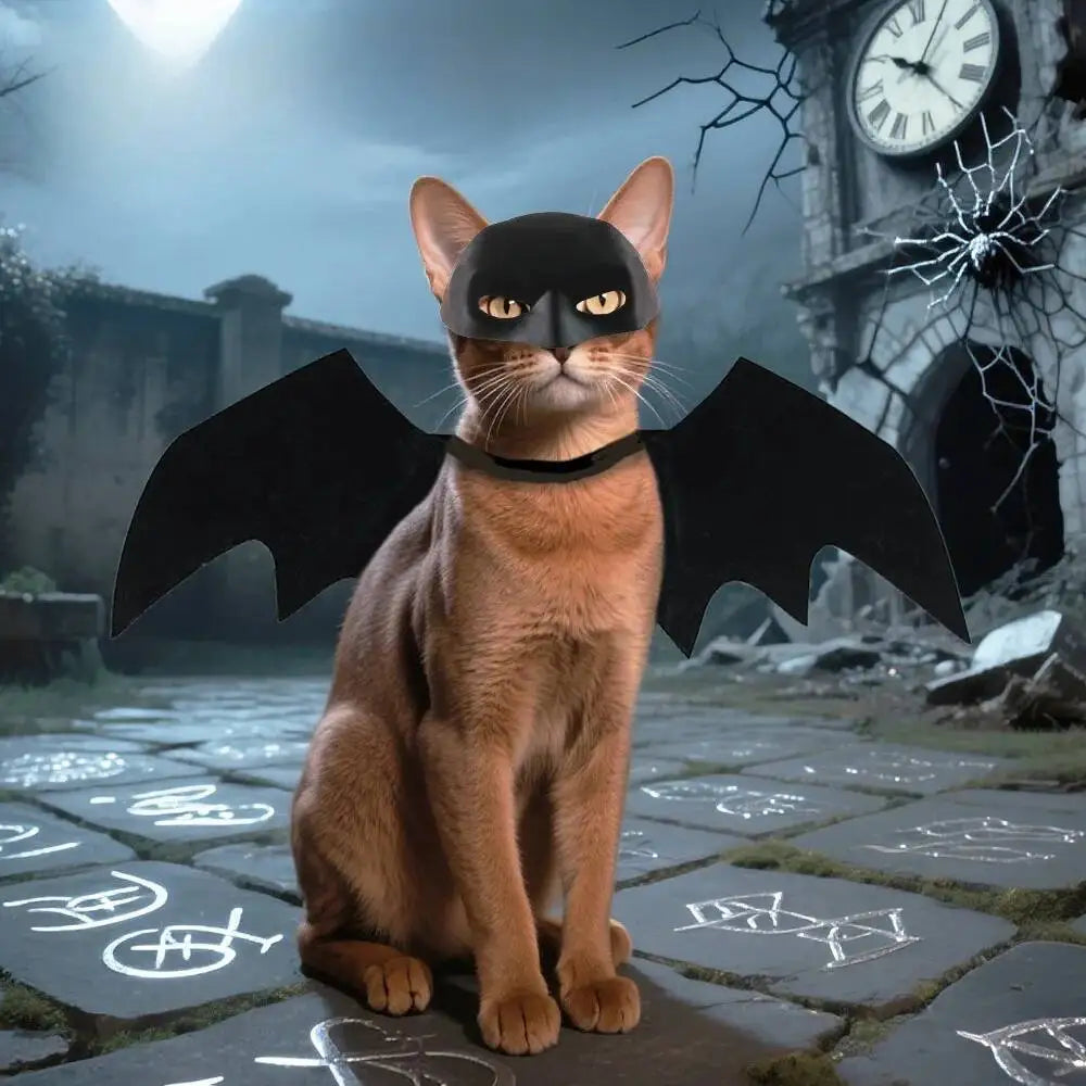 Black Bat Pet Costume Set – Halloween Mask & Wings