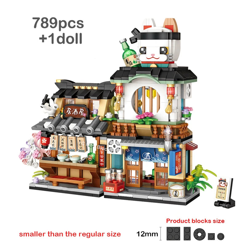 🍋🍜 Creative Mini Building Blocks – Snack Bar, Sea Fish Food House & Lemon Tea Shop DIY Puzzle Toy for Kids & Girls