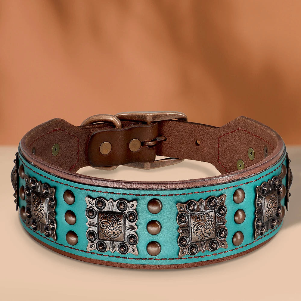 🐕🛡️ Spiked Leather Dog Collar – Heavy Duty Adjustable