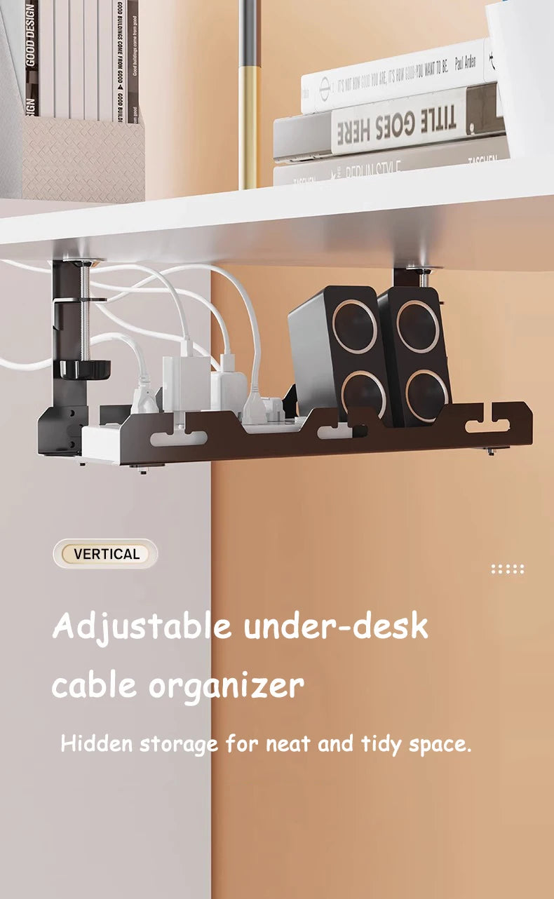 🔌🗂️ Telescopic Under Desk Cable Management Tray – No Drill Metal Rack