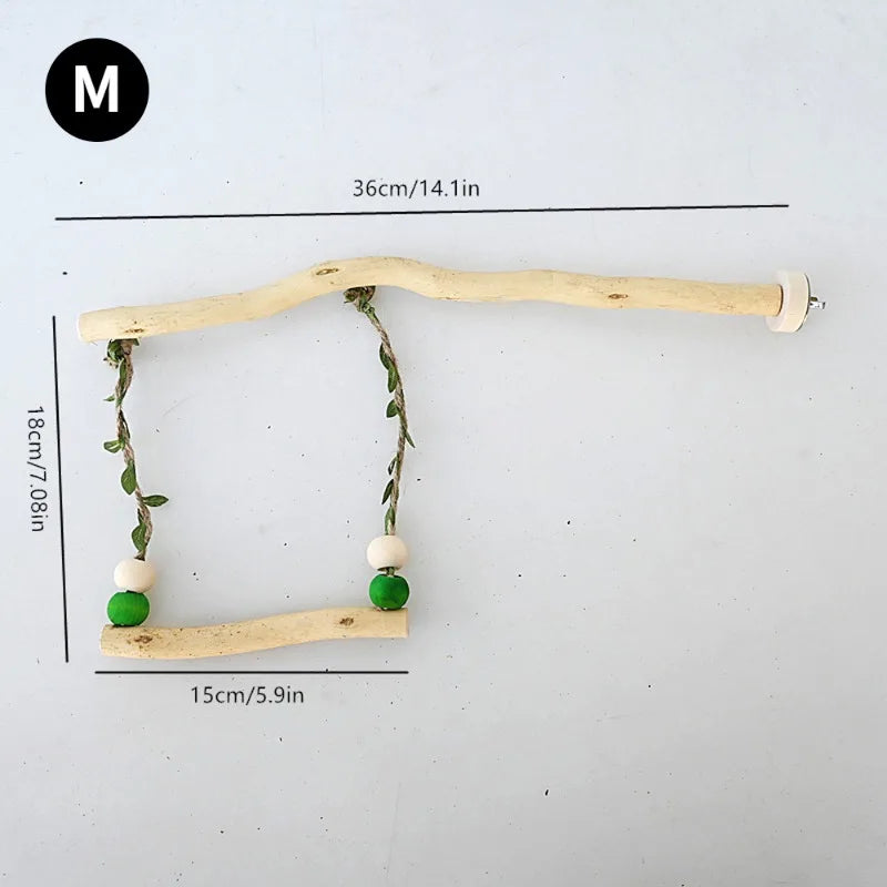 🦜🌳 Wooden Parrot Stand Pole Double Layer Swing Toy