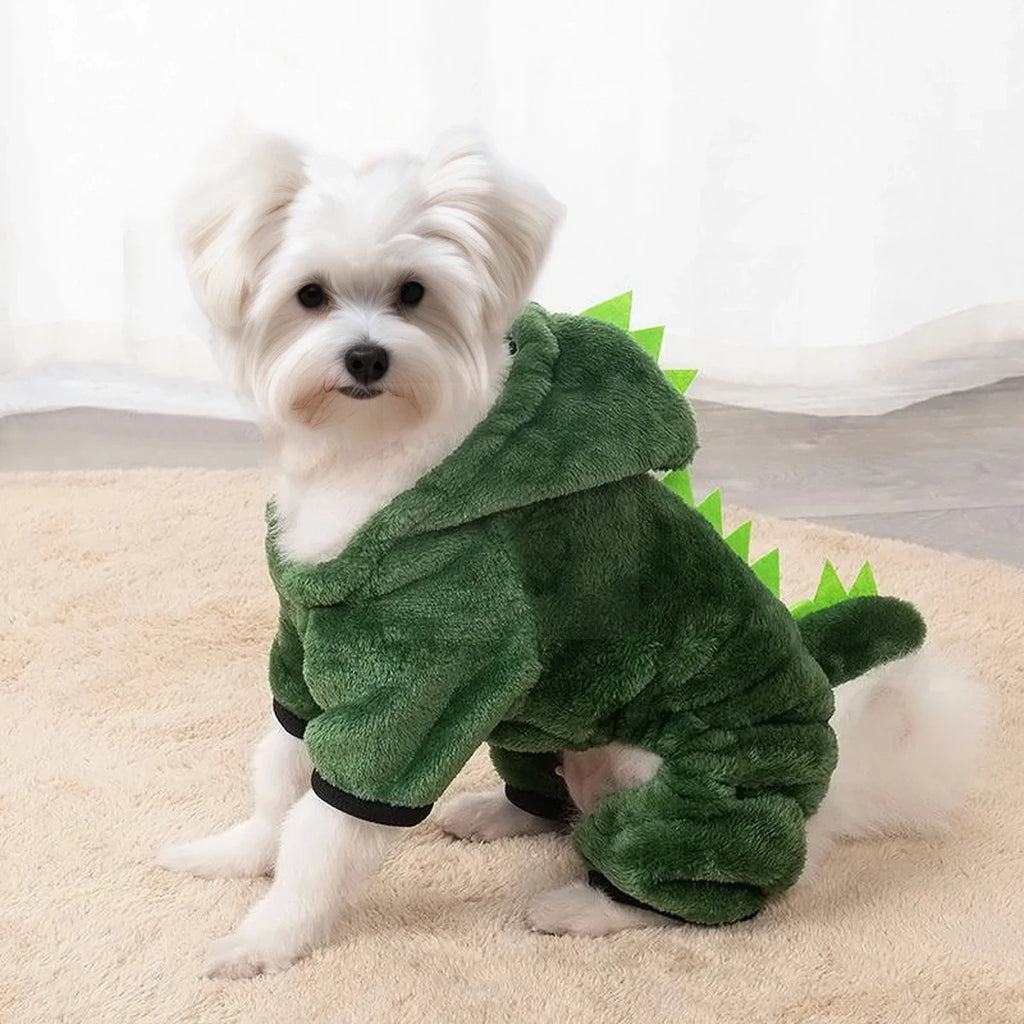 Halloween Dinosaur Dog Costume – Warm Fleece Hoodie for Small Pets