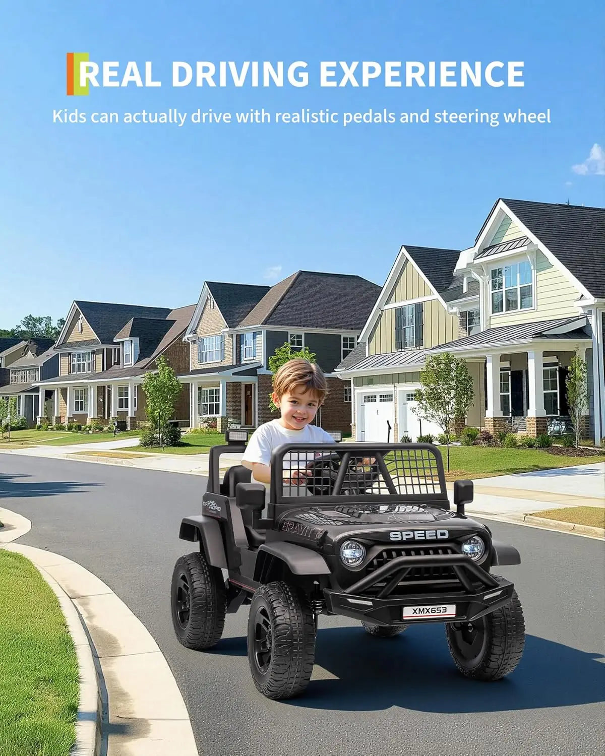 🚙 Electric Ride-On Car for Kids with Remote Control – LED Lights, Bluetooth Music Player, Kids Ride-On Truck Toy for Boys & Girls