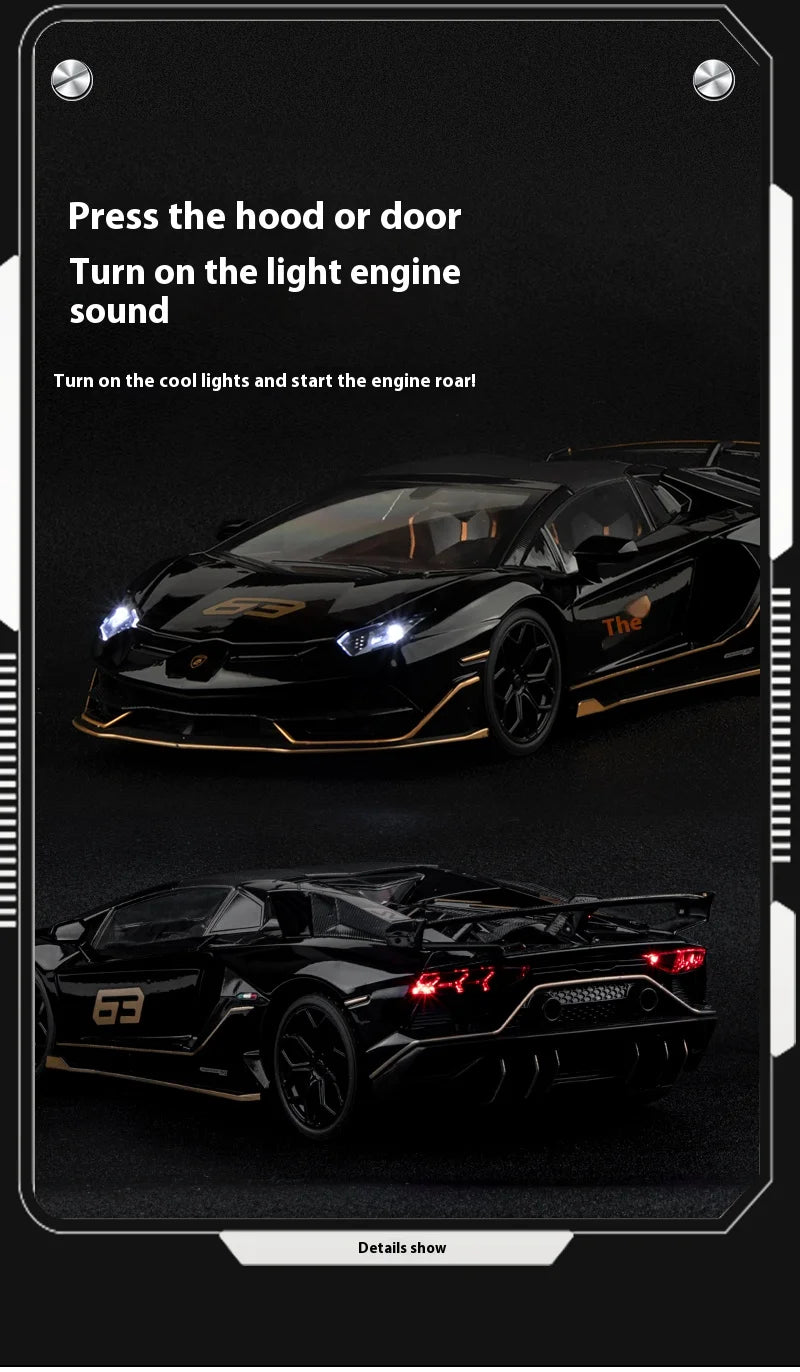 1:18 Scale SVJ63 Alloy Car Toy Model with Sound & Light Effects – Diecast Supercar Collection