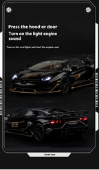 1:18 Scale SVJ63 Alloy Car Toy Model with Sound & Light Effects – Diecast Supercar Collection