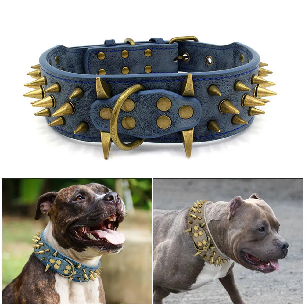 🐕🛡️ Heavy Duty Wide Dog Collar – Comfortable Spiked Leather Collar for Extra Large Dogs & Shepherds