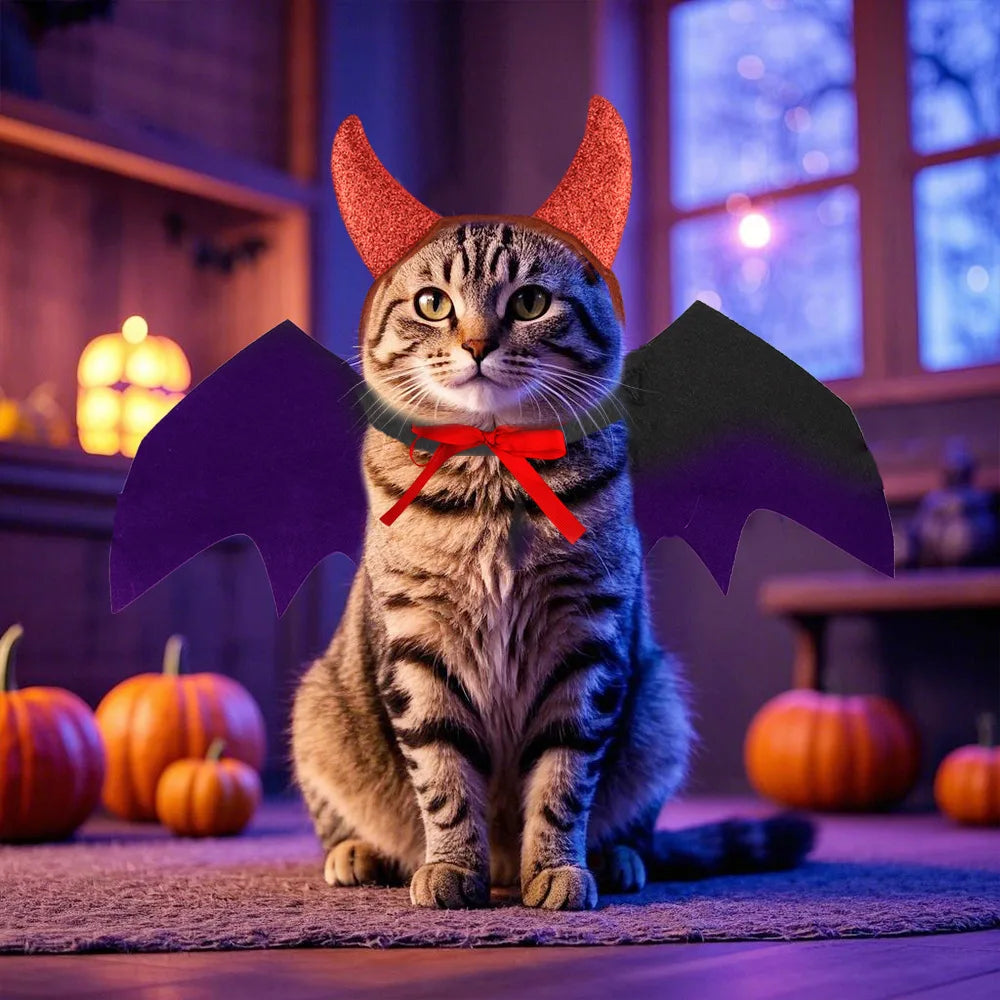 Cat Demon Costume Set – Horns & Bat Wings Halloween Outfit