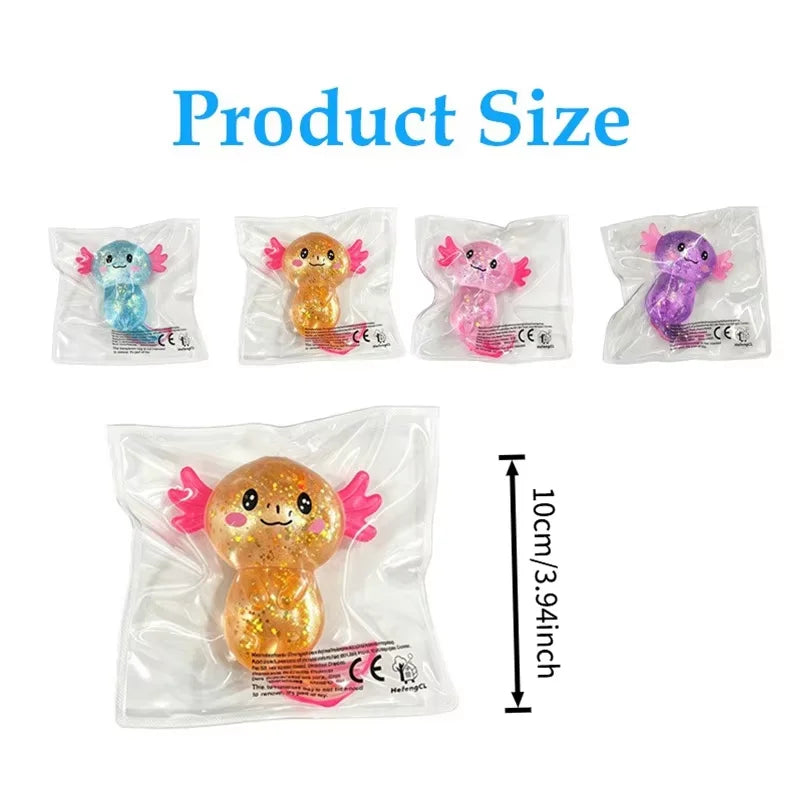 Glitter Axolotl Squishy Toy – Colorful Kawaii TPR Fidget Toy