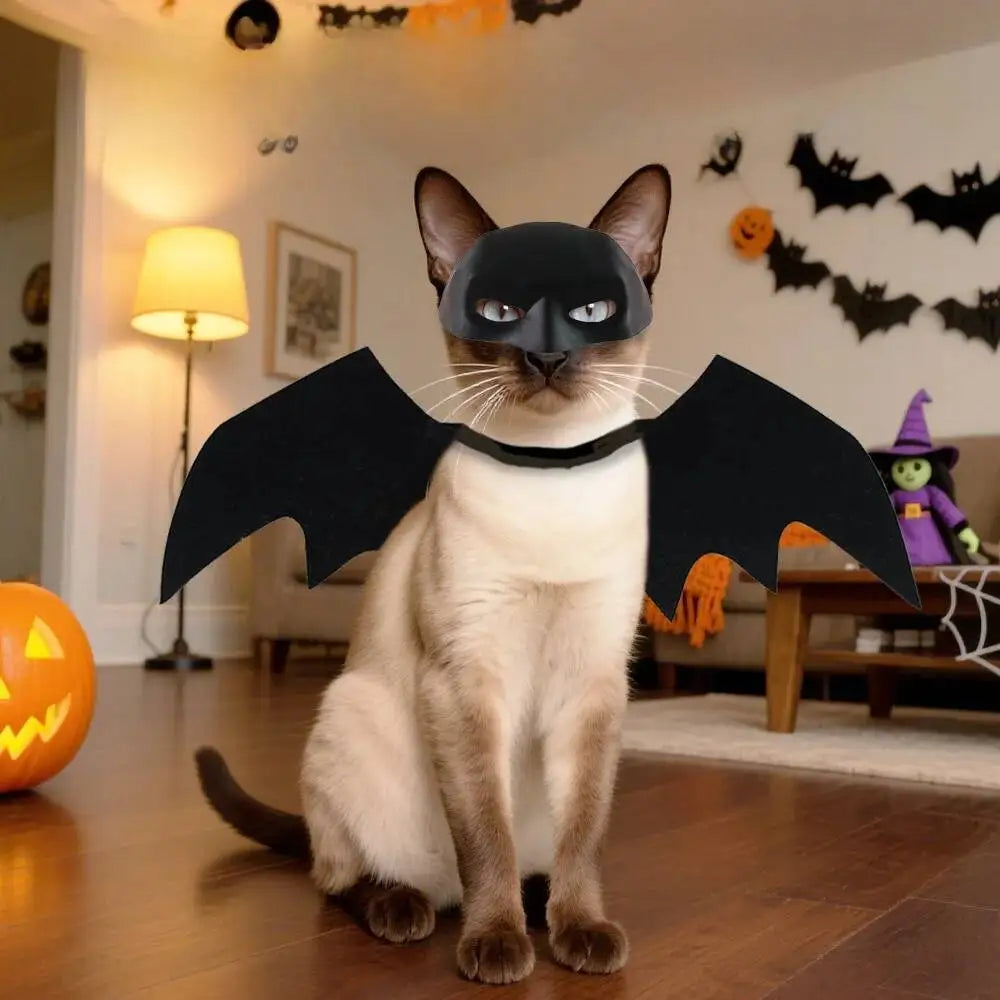 Black Bat Pet Costume Set – Halloween Mask & Wings