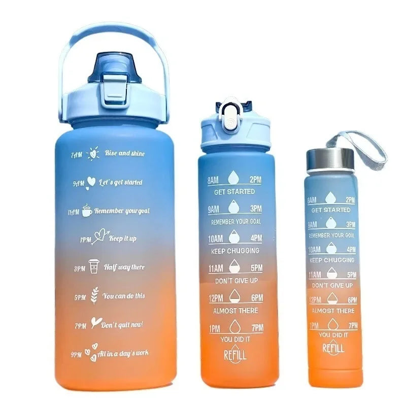 3PCS Gradient Sports Water Bottle Set (300ML / 900ML / 2L) – Leakproof Straw Fitness Bottle 💧✨