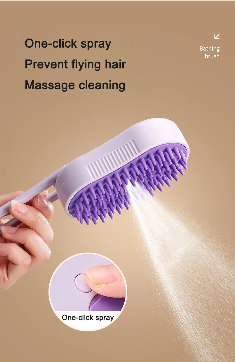 ✨ 3‑in‑1 Pet Electric Steam Brush | Cat & Dog Cleaning Spray Massage Grooming Comb | Retractable Handle | USB Rechargeable Hair Removal Beauty Brush